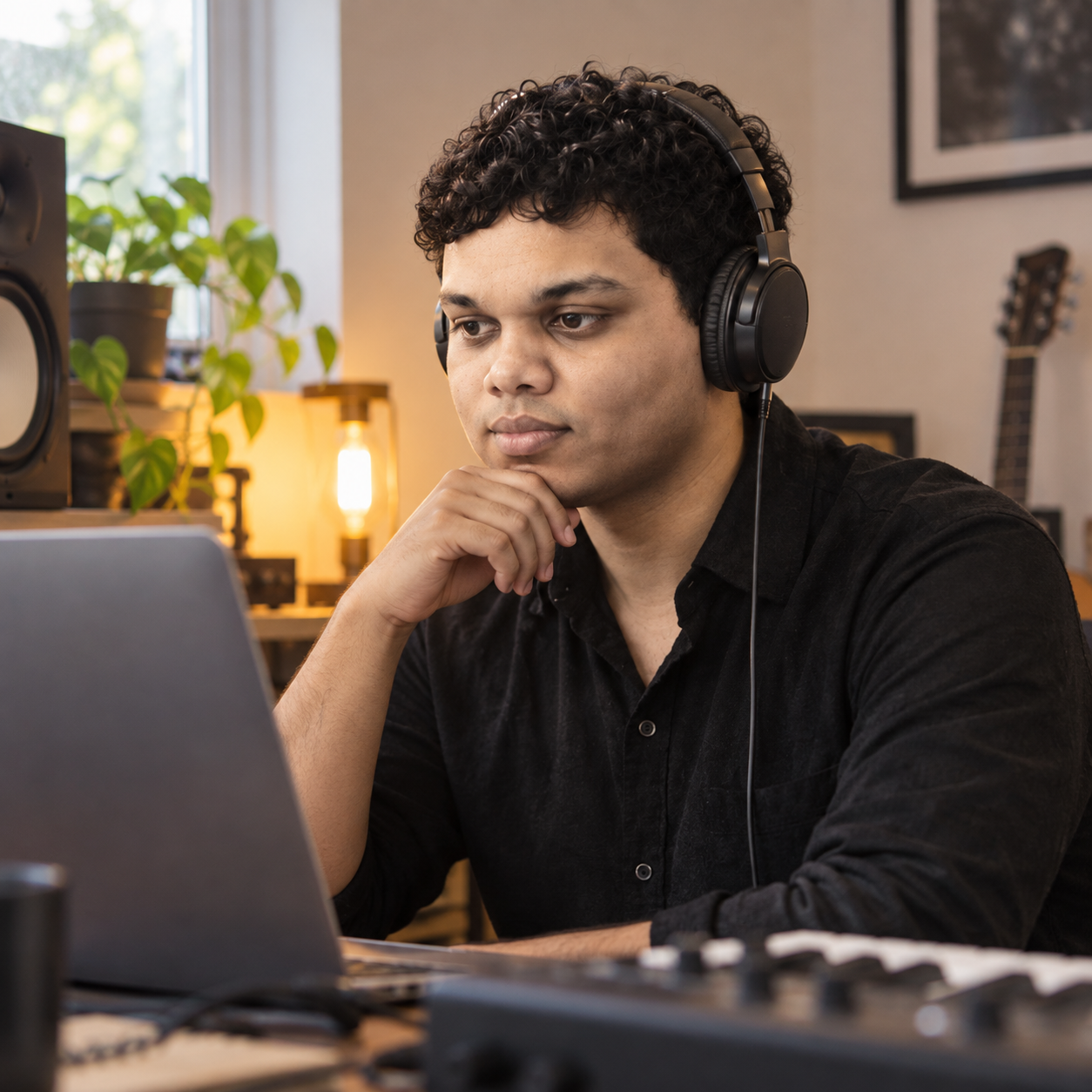 Conceptual portrait of Yethikrishna R listening back to a studio recording.